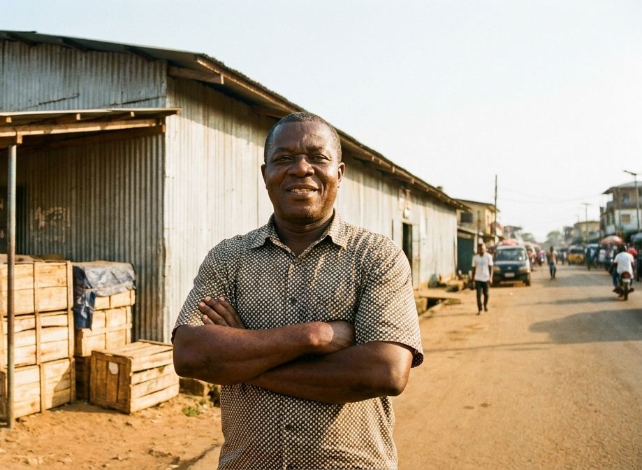 A business owner outside commercial premises